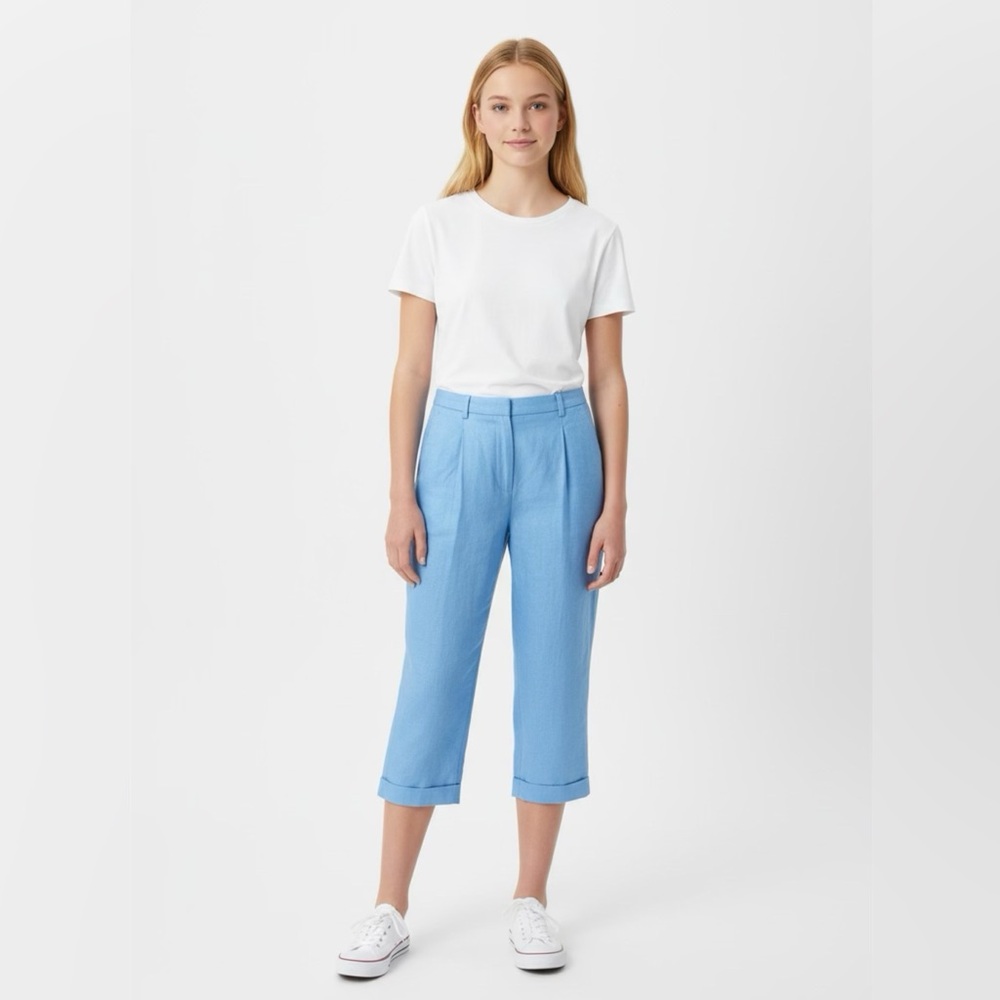 Vtg Lauren Ralph Lauren Linen Pants Women 12P Blue Cuffed Lined‎ Costal Nautical